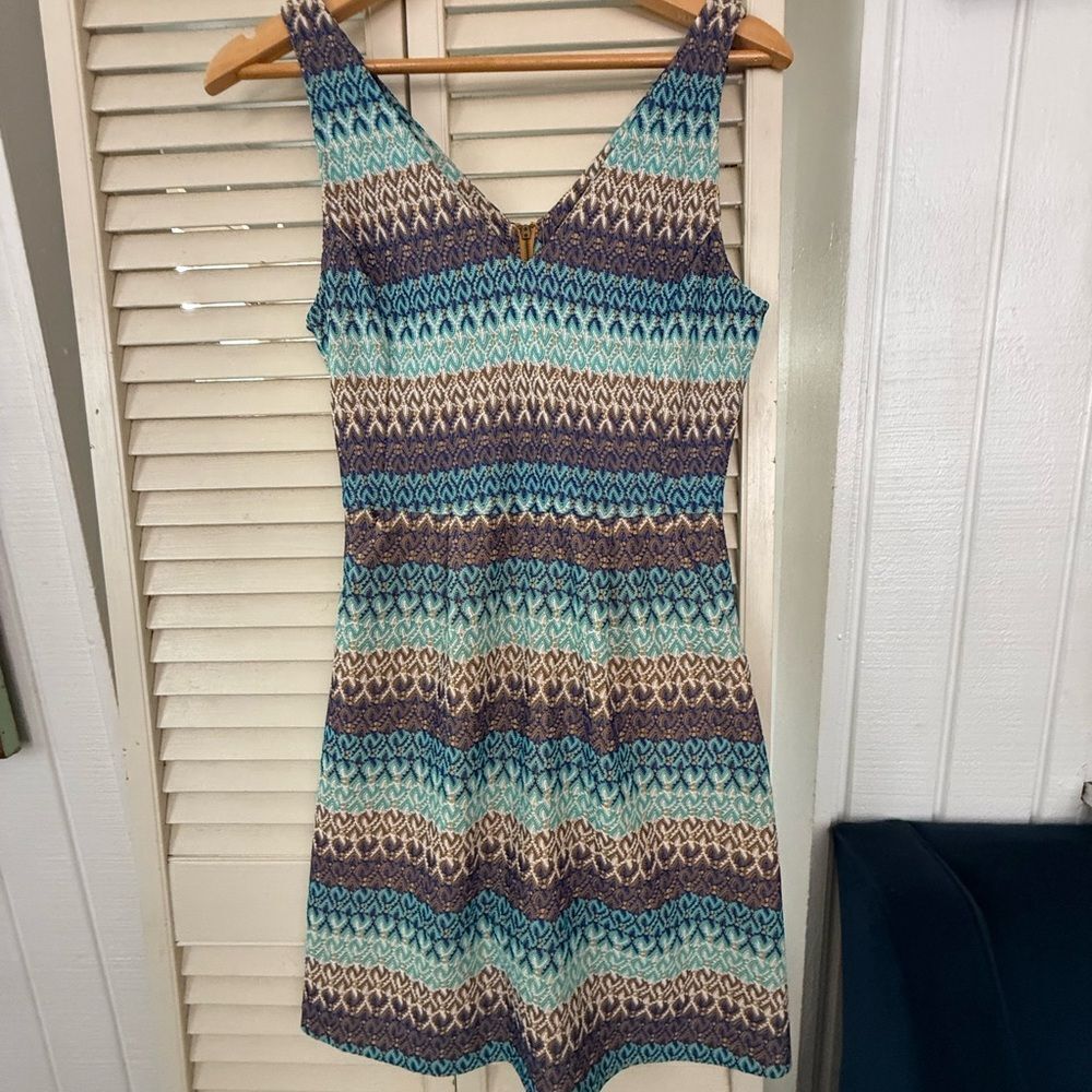 Tabitha Blue Brown Mini Sundress V-Neck
